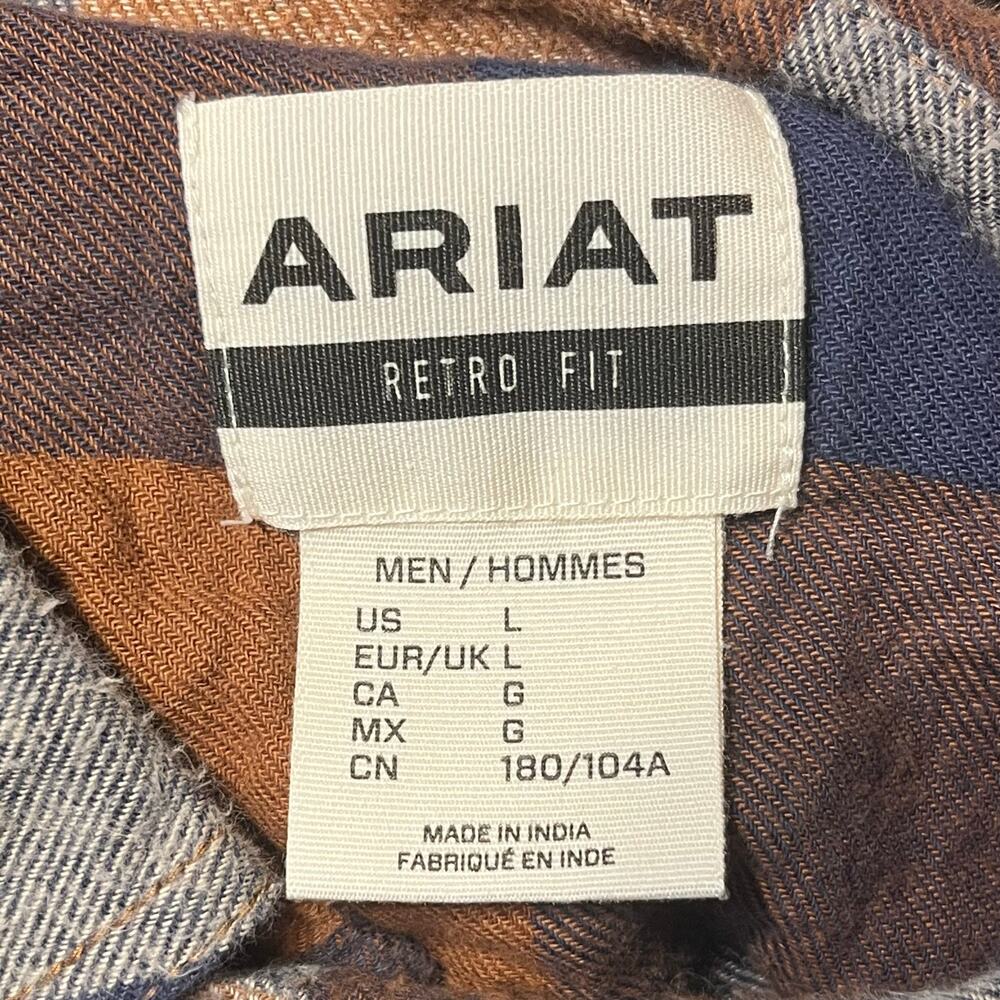 Ariat Mohogany Haider Retro Fit Plaid Pearl Snap Shirt L Double Front Pockets - Picture 6 of 8